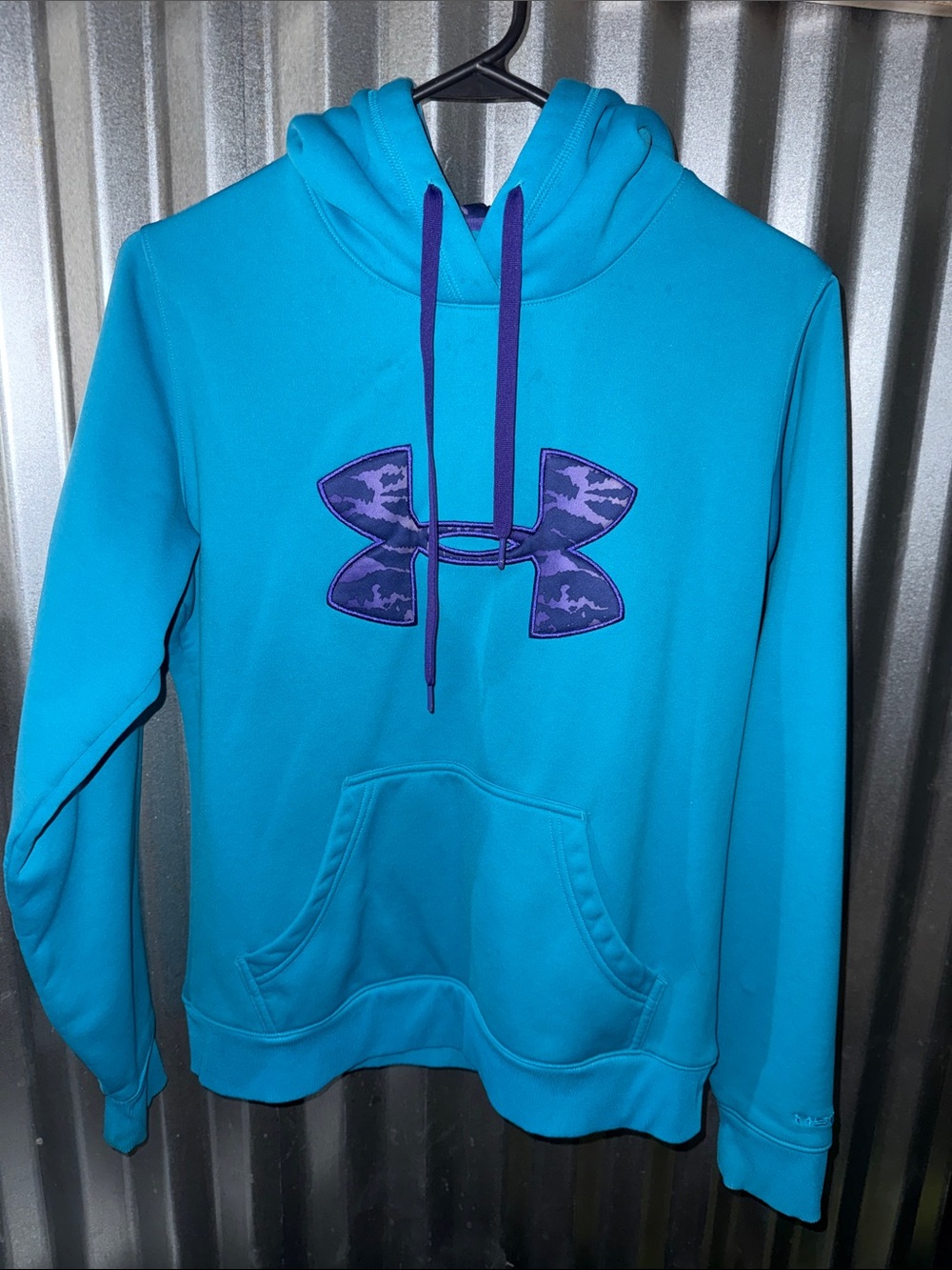 Under Armour Men’s Teal Crewneck Hoodie with Purple Logo